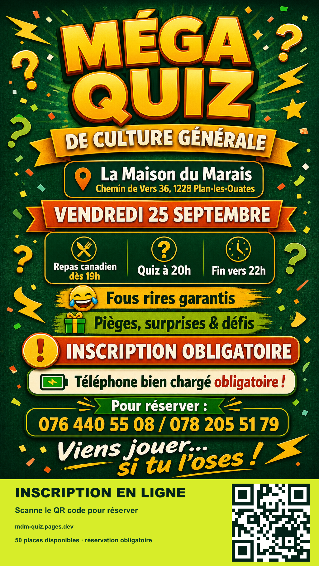 Affiche du Mega Quiz du vendredi 25 septembre à La Maison du Marais